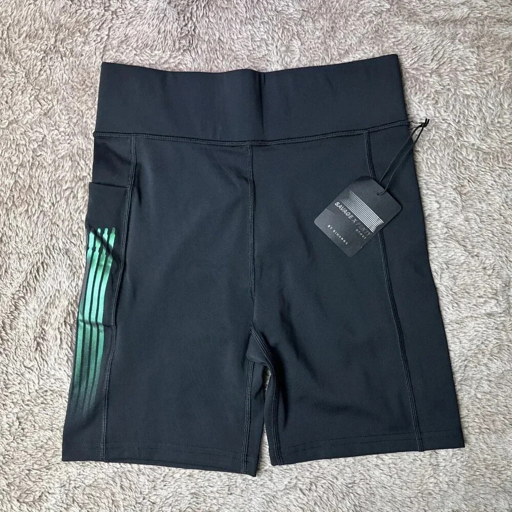 SAVAGE X FENTY Band-It High-Waist Bike Short Black Caviar/Oil Slick SZ L New - Picture 5 of 16